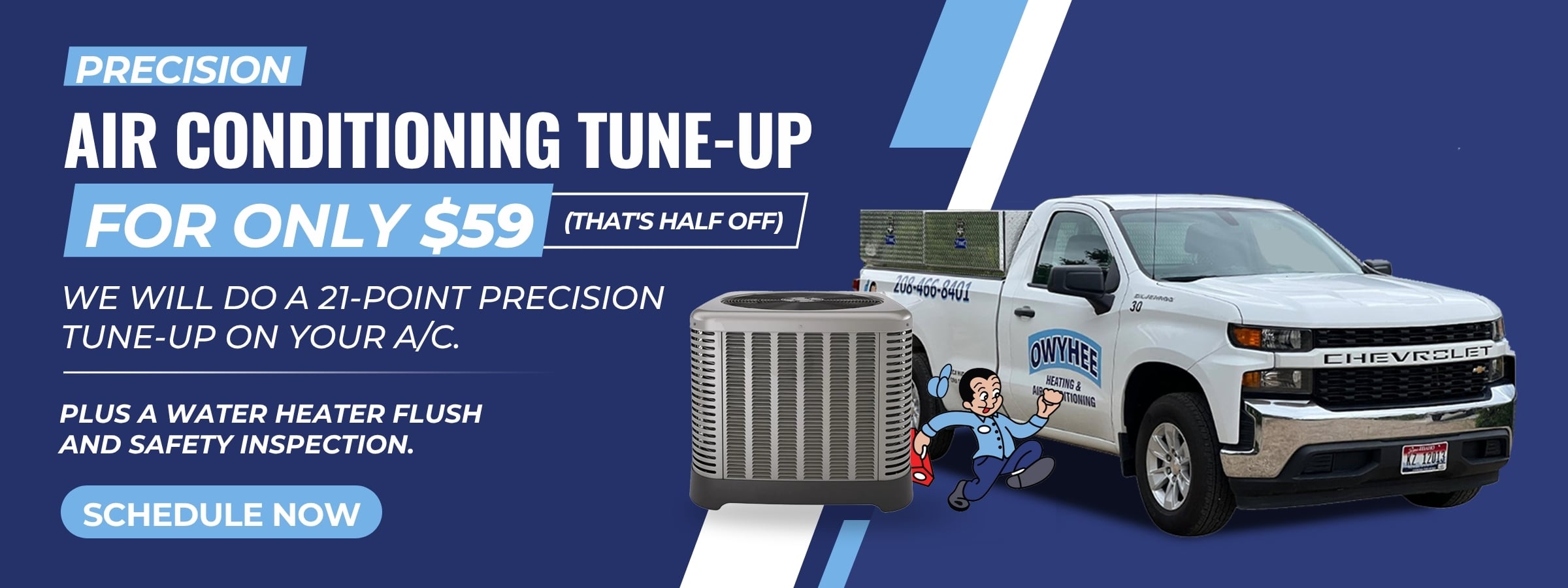 A/C Tune Up Deal featuring a truck and an outdoor AC unit.